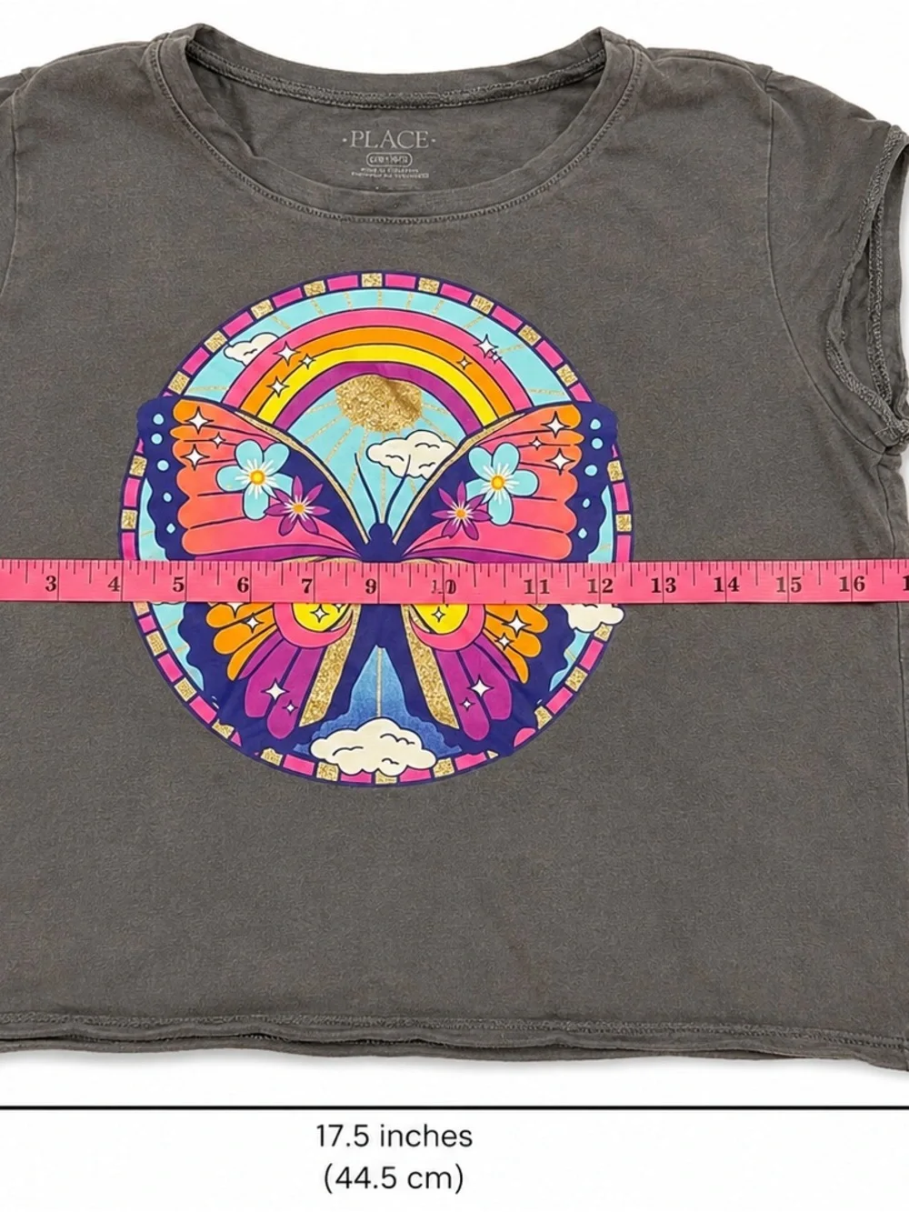 The Children’s Place Gray Butterfly Rainbow Graphic Tee Girls Size 10